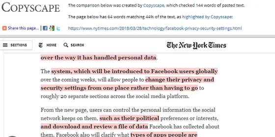 checking plagiarism using Copyscape