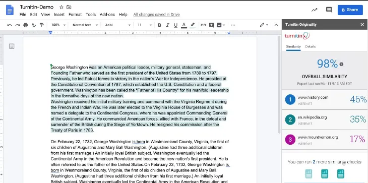 using turnitin on Google docs